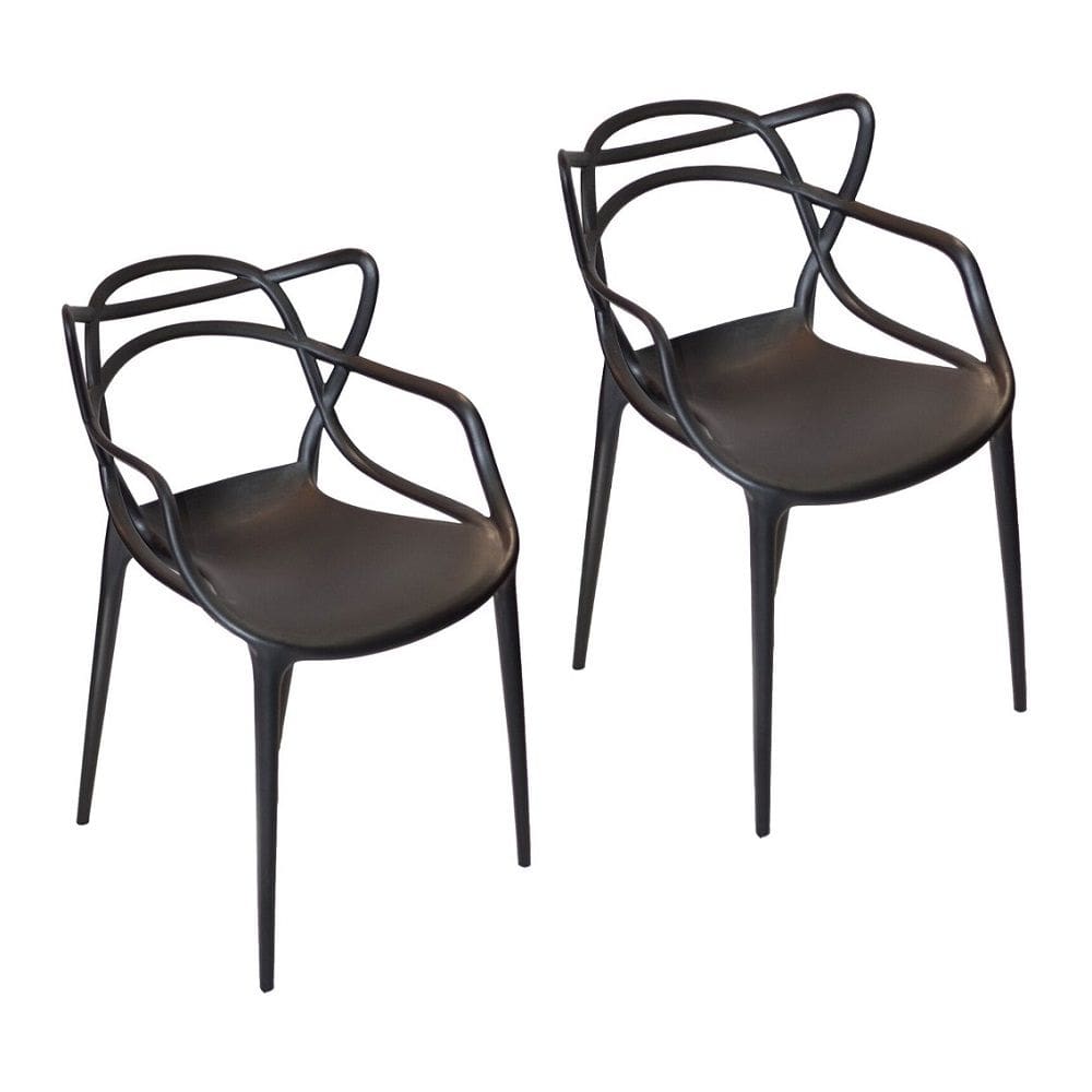 Kit Com 2 Cadeiras Pretas Area Externa Empilhavel Modelo Allegra