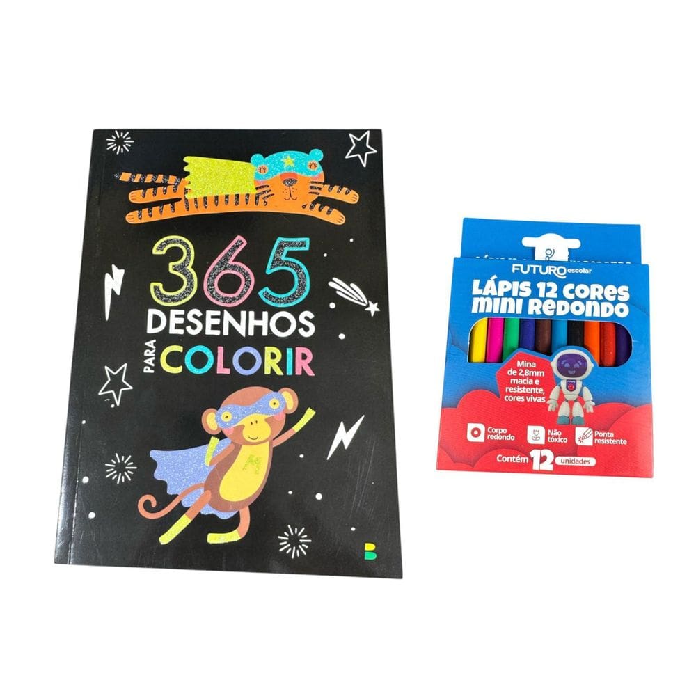 365 Desenhos Livro Infantil Para Colorir + 12 Lápis De Cor