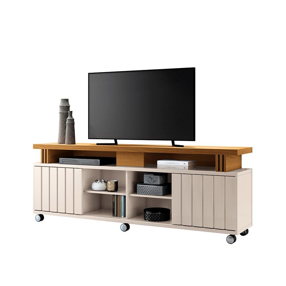 Rack para Sala Bancada de TV 70 Pol 180cm Sora 1.8 Off White/Cinamomo H01 - D`Rossi