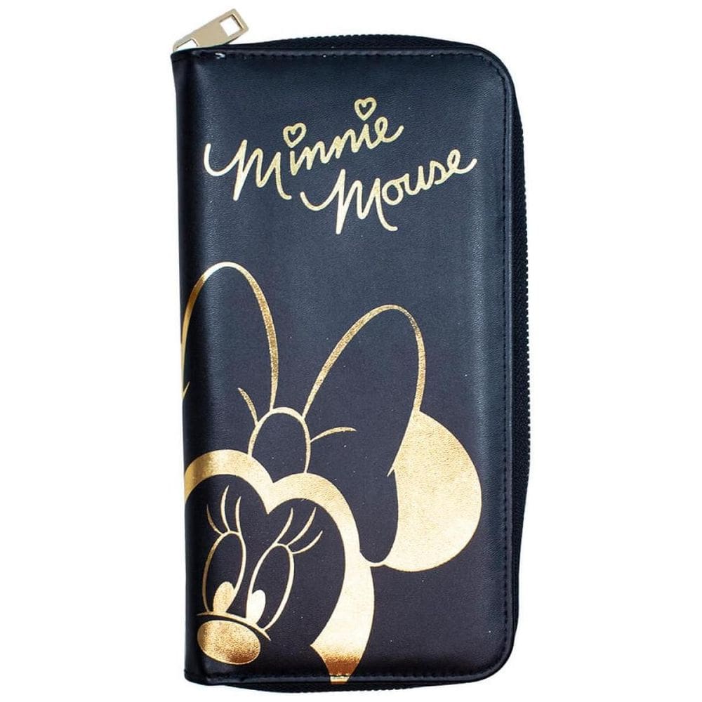 Carteira De Mão Preta Minnie Mouse Brilhante Dourada Grande