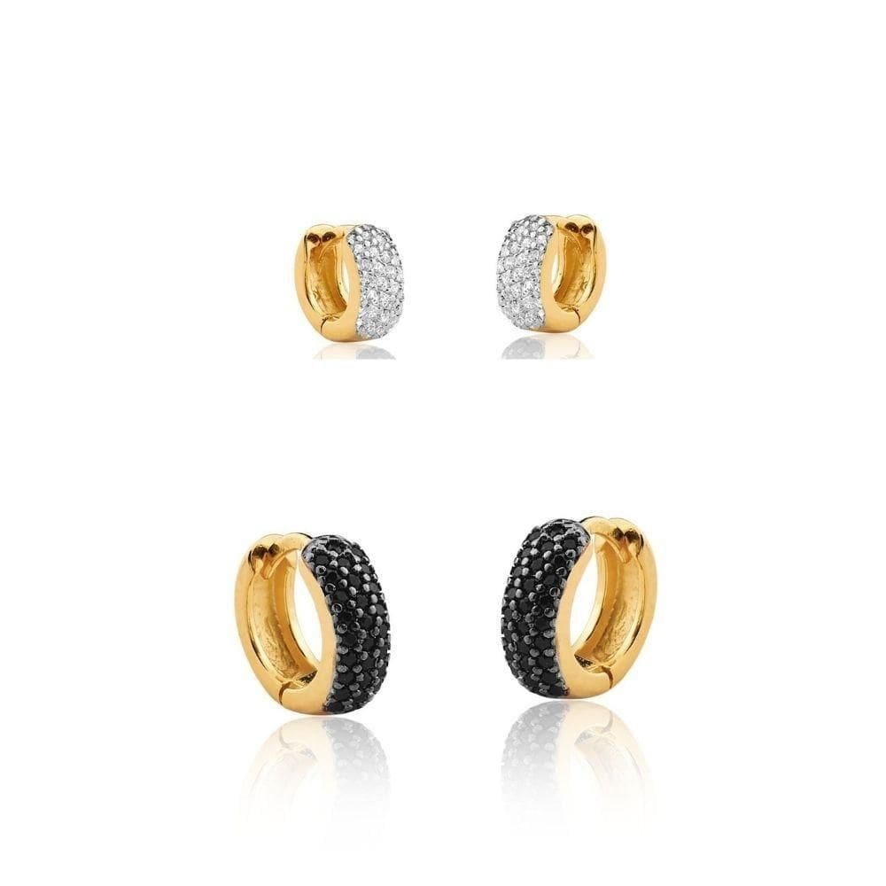 Conjunto Brinco Argolas Zirconias Semijoia