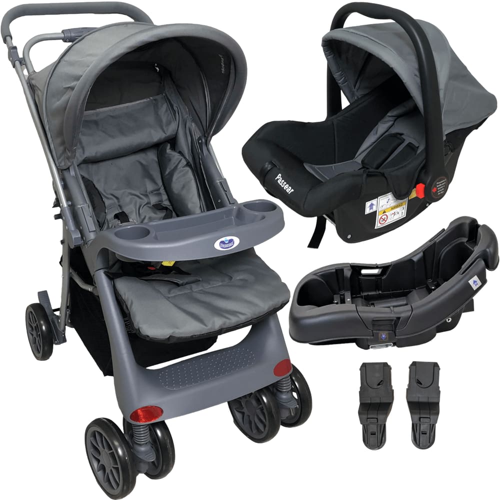Carrinho de Bebe Bebe Conforto Base Passear Baby Atena Cinza