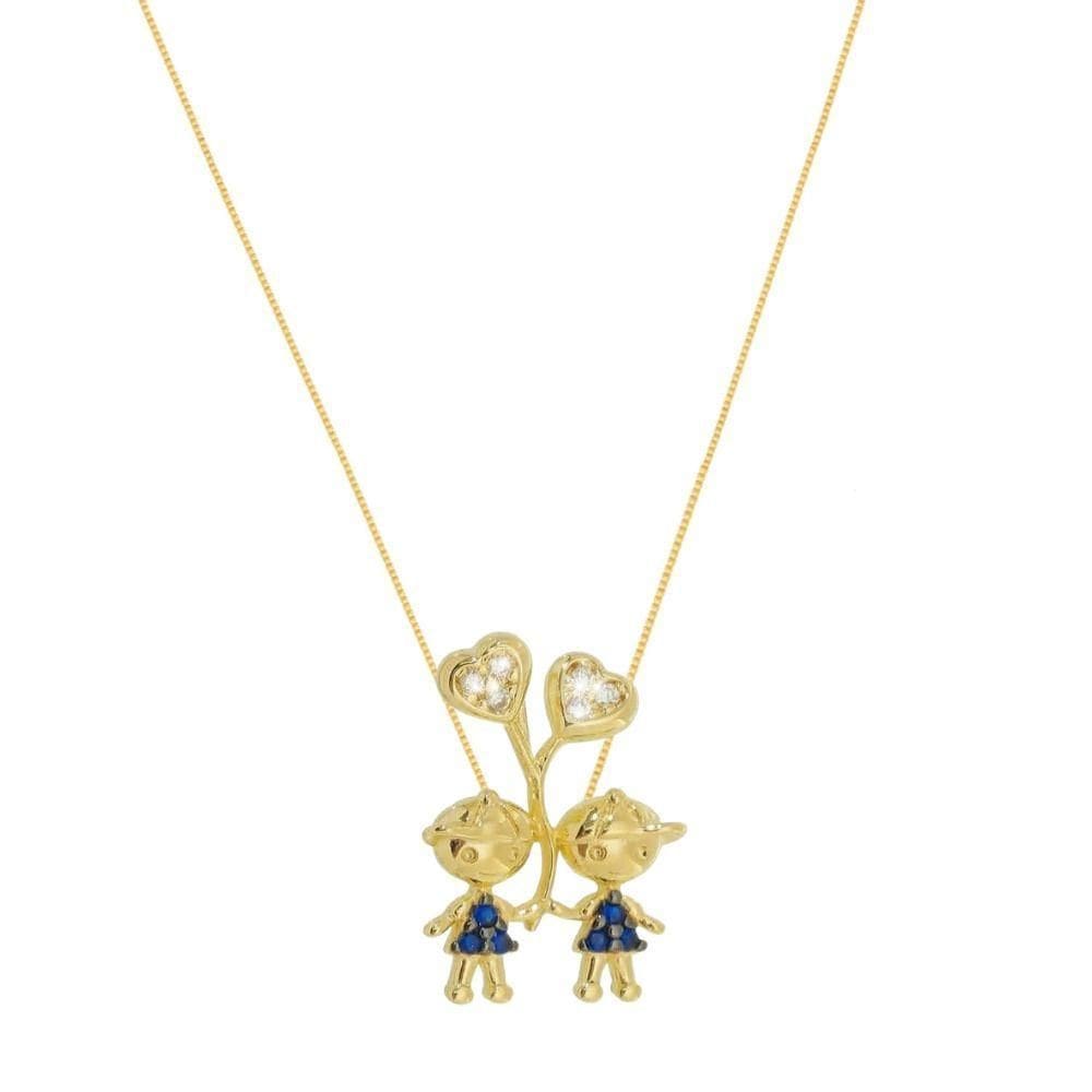 Colar Filhos Dois Meninos Com Zirconias Banhado Ouro Semijoia