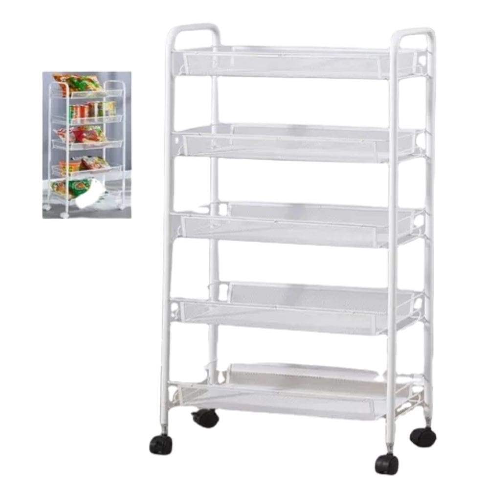 Carrinho Organizador Fruteira Aço Inox Multiuso 5 Prateleiras com Rodinhas 44X26X85cm