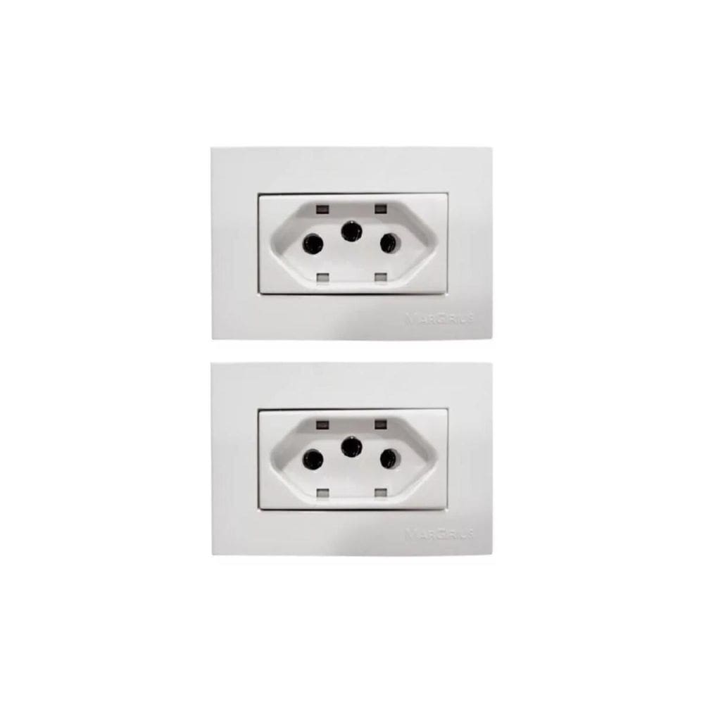 02 Tomada Moveis Margirius 2P+T Branca 10A 250V Nbr 14136