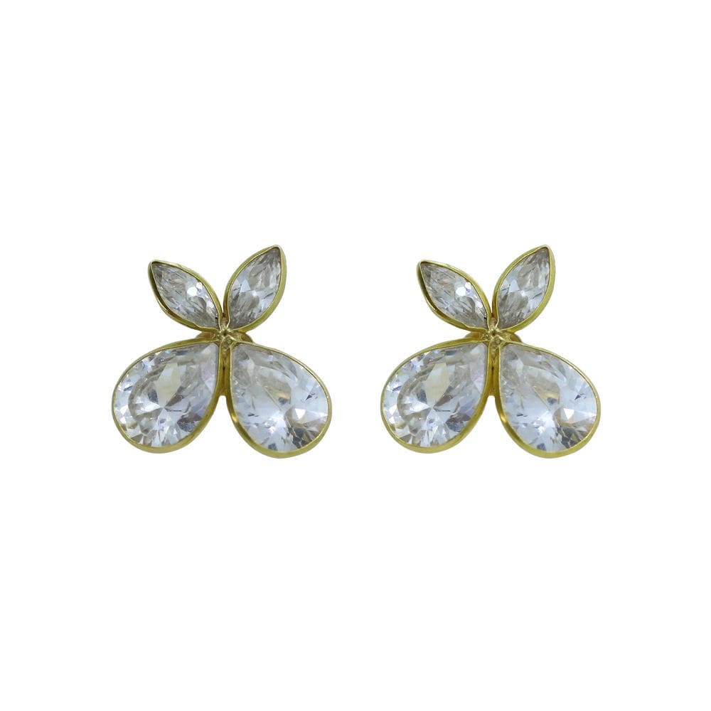 Brinco De Flor Em Ouro 18k 750 Com Zircônios Brancos J22860
