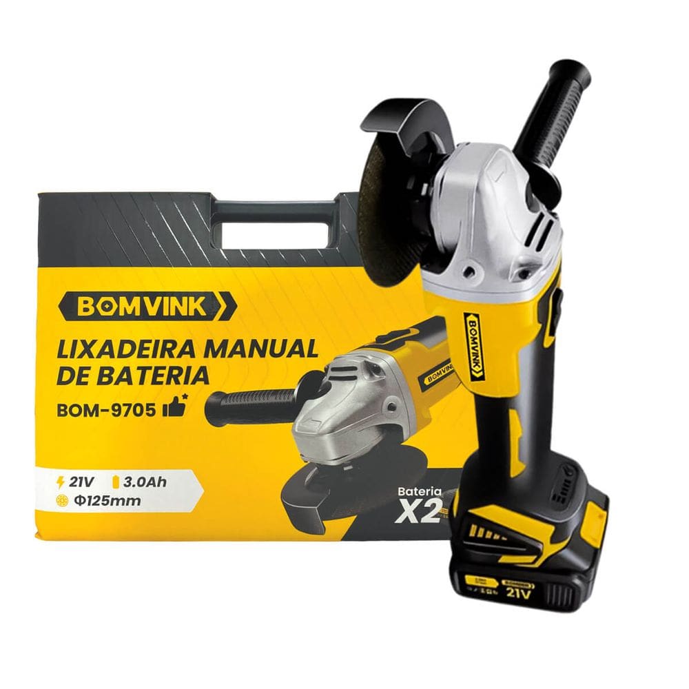 Lixadeira Esmerilhadeira Angular 21V – 8000RPM, 2 Baterias 3.0Ah, 2 Discos de 5\", Torque Ajustável, Maleta e Carregador Incluso
