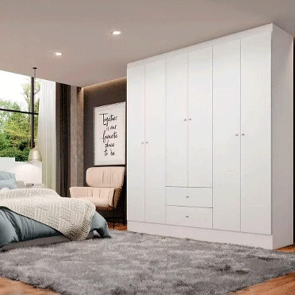 Guarda-Roupa Casal THB Astor, 6 Portas de Bater, Branco, 153 cm