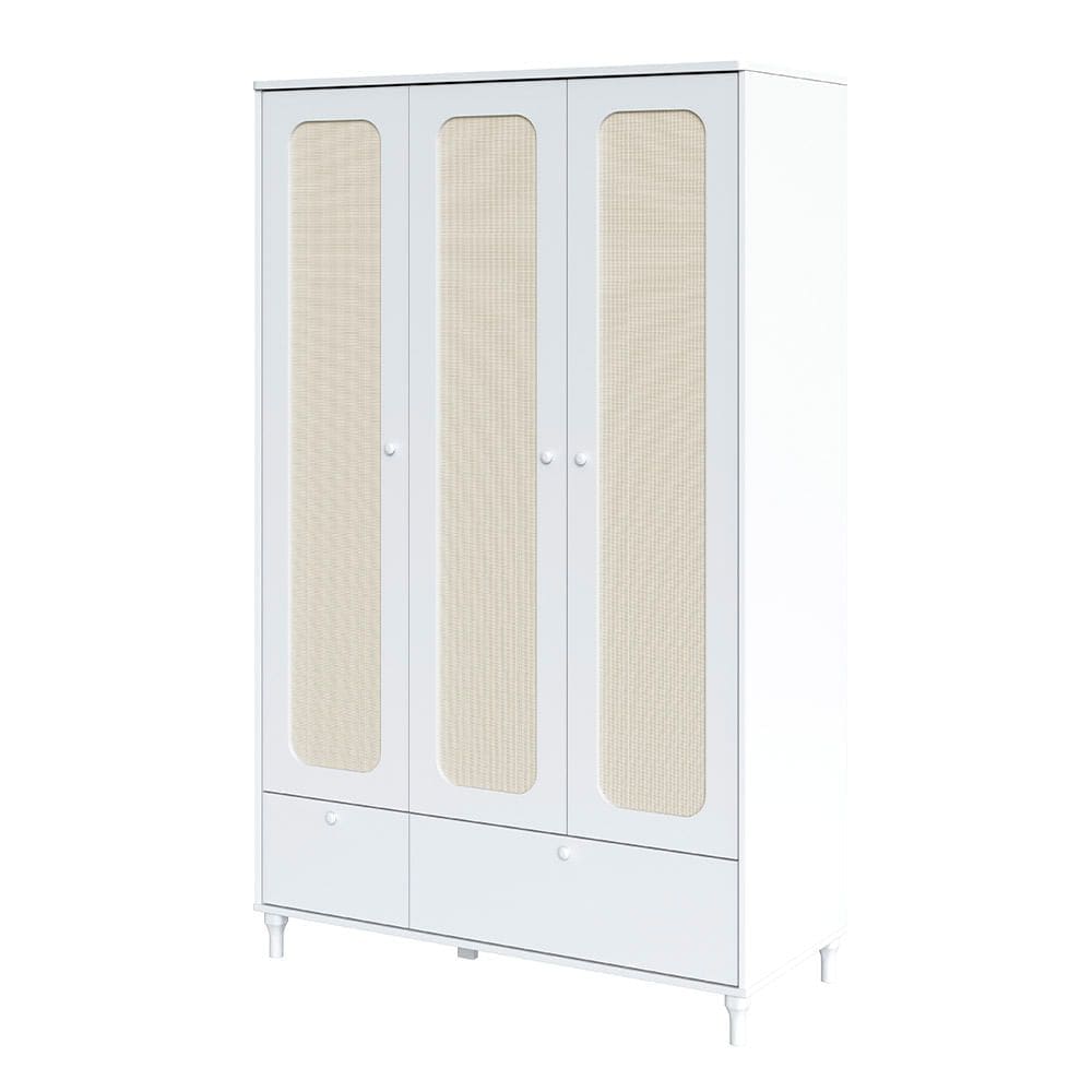 Guarda-Roupa Rattan 3 Portas e 2 Gavetas - Branco