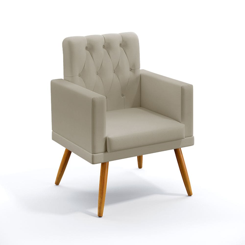 Poltrona Decorativa Vega Capitonê Tecido Corino