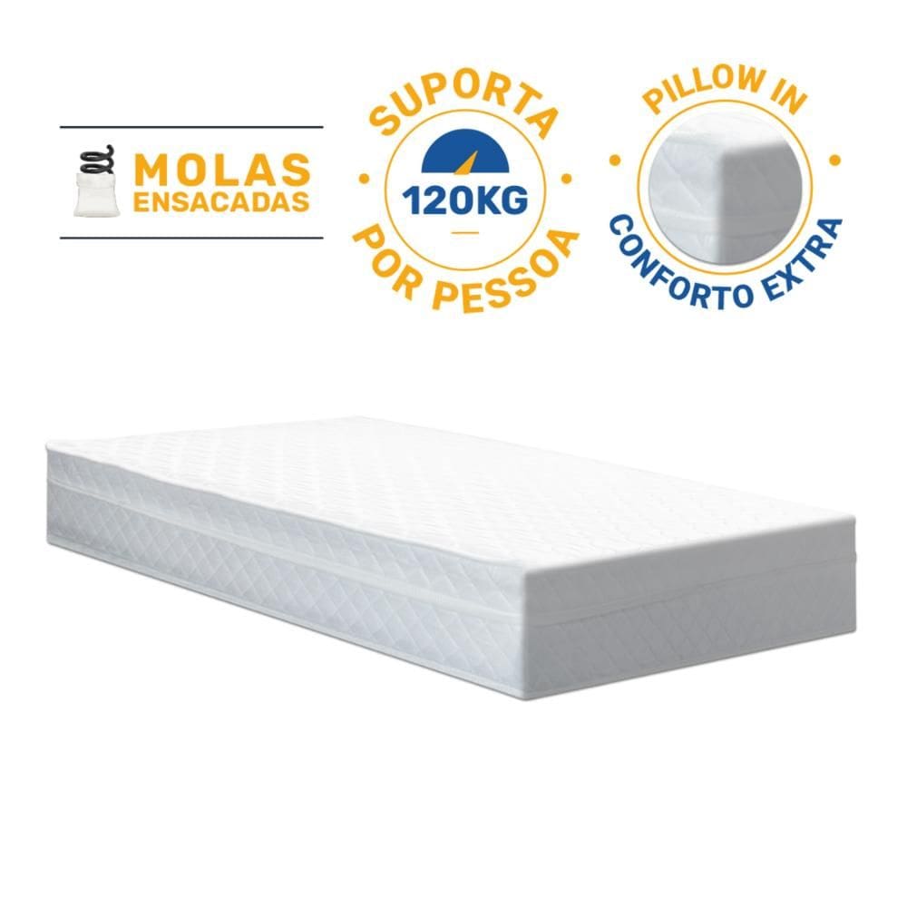 Colchão de Molas Ensacadas Classic Maxx White Solteiro 88cm
