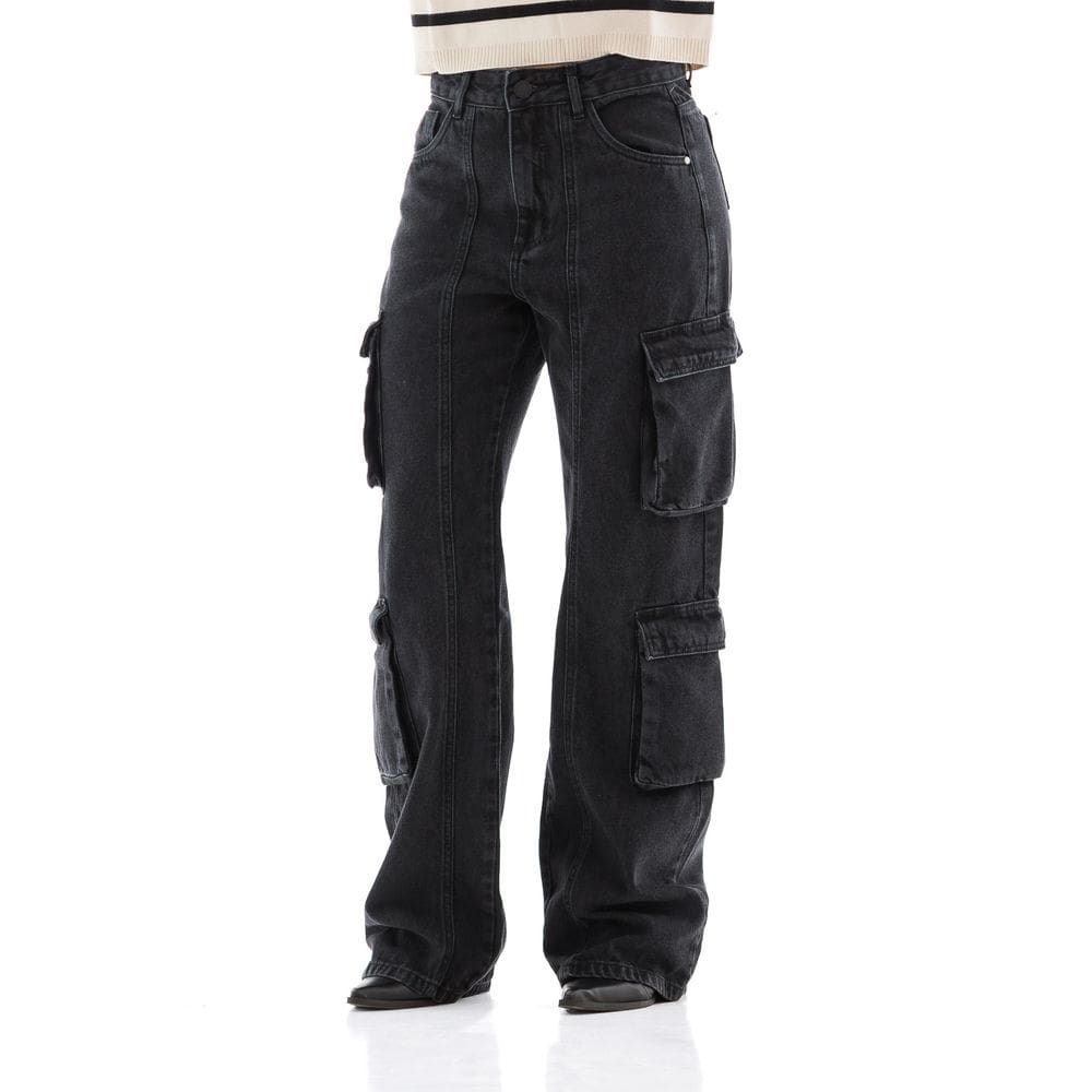 Calça Jeans Feminina Arauto Wide Cargo Black