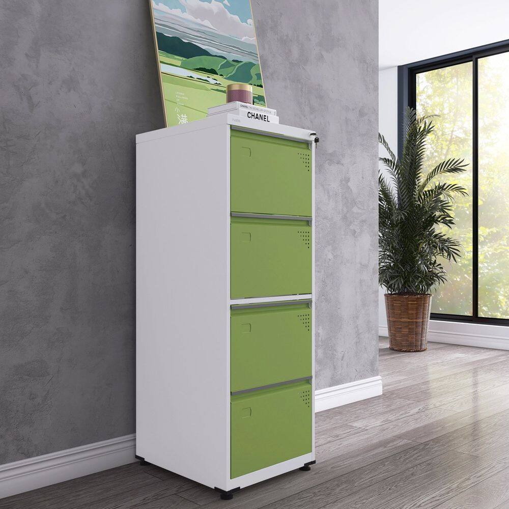 Gaveteiro Arquivo para Escritório em Aço 4 Gavetas Branco/Verde Miró
