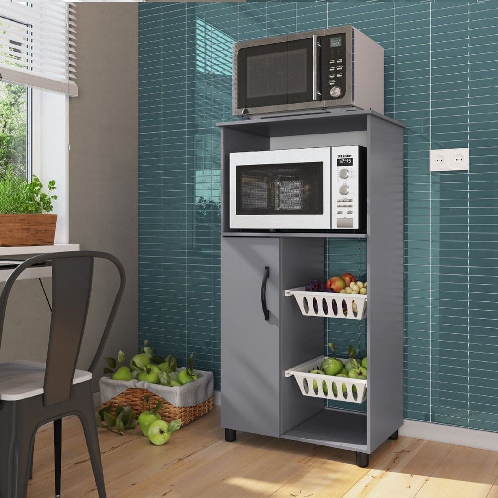 Fruteira com Nicho para Forno 1 Porta 2 Cestos Cinza