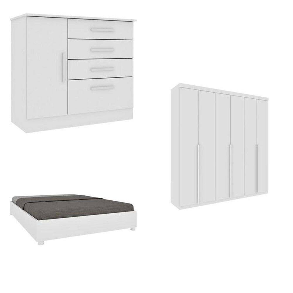 Quarto Casal Completo Guarda-Roupa 6 portas Milano, Cama Monaco e Cômoda Chicago Espresso Móveis Neve