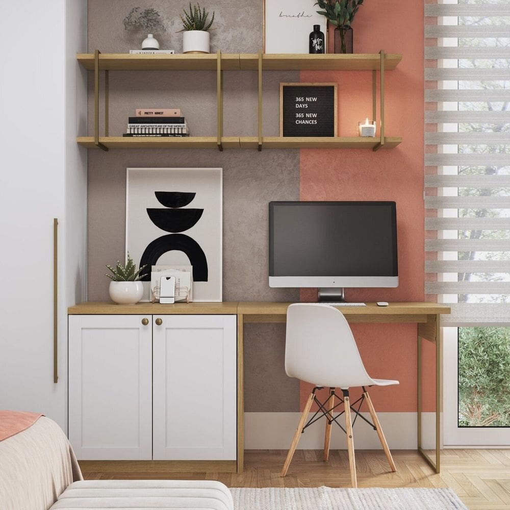 Conjunto de Escritório 100% Mdf Composto por 4 Peças Savana/Branco Fosco