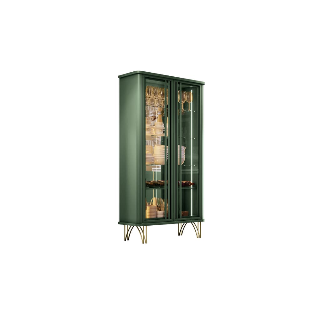 Cristaleira com 02 Portas Vidro Évora Sala de Jantar Verde Pistache - Montanaris Decor