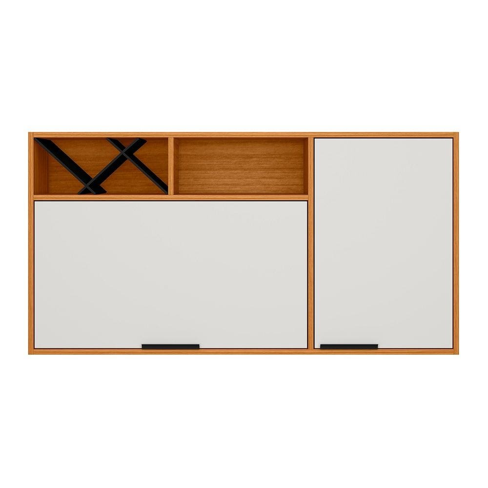 Armário Suspenso Ravena 120cm com Nicho Adega e 2 Portas - Freijó UV/Off Acetinado Poliman