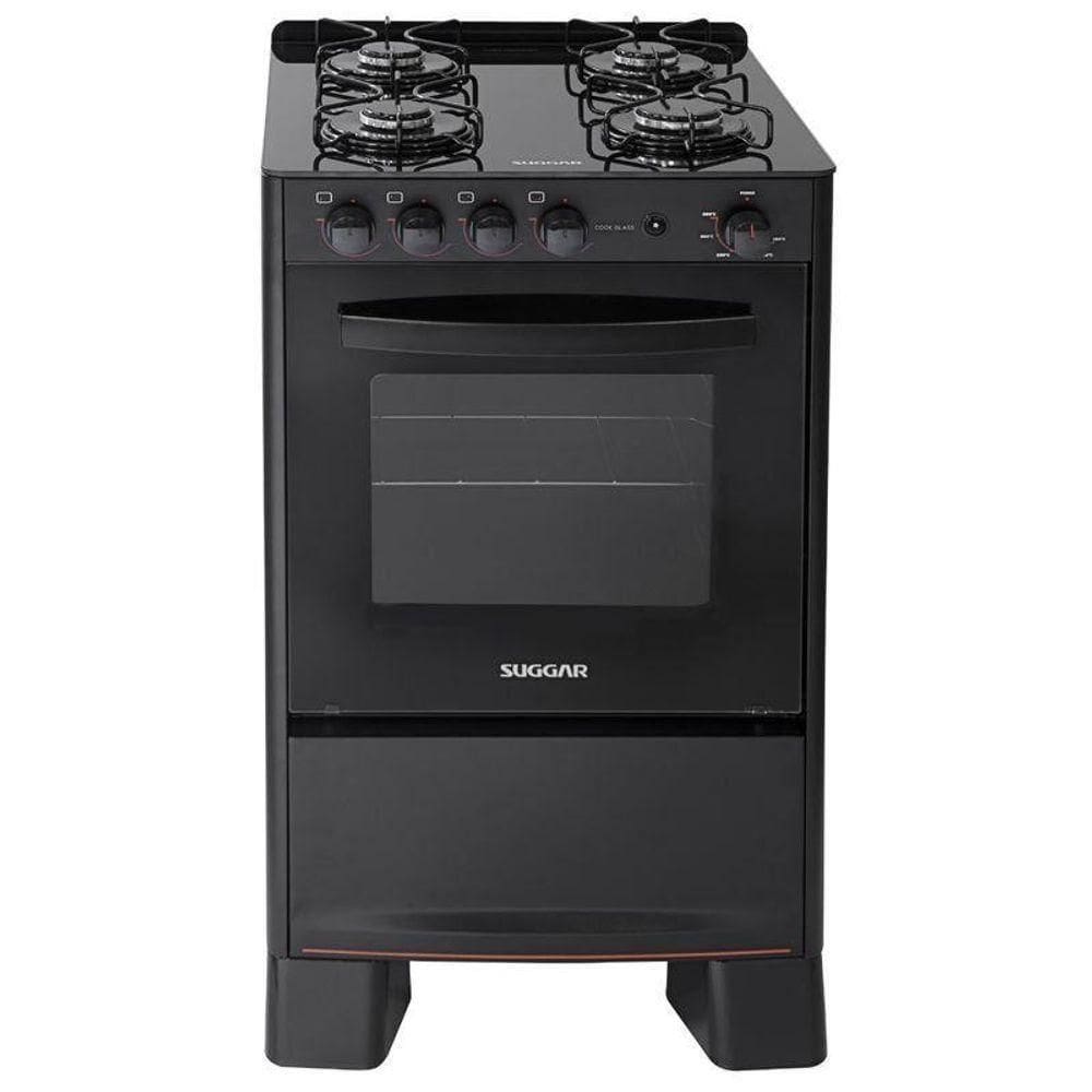 Fogão 4 Bocas Suggar Cook Glass Mesa de Vidro Preto Bivolt FGVCG410PT