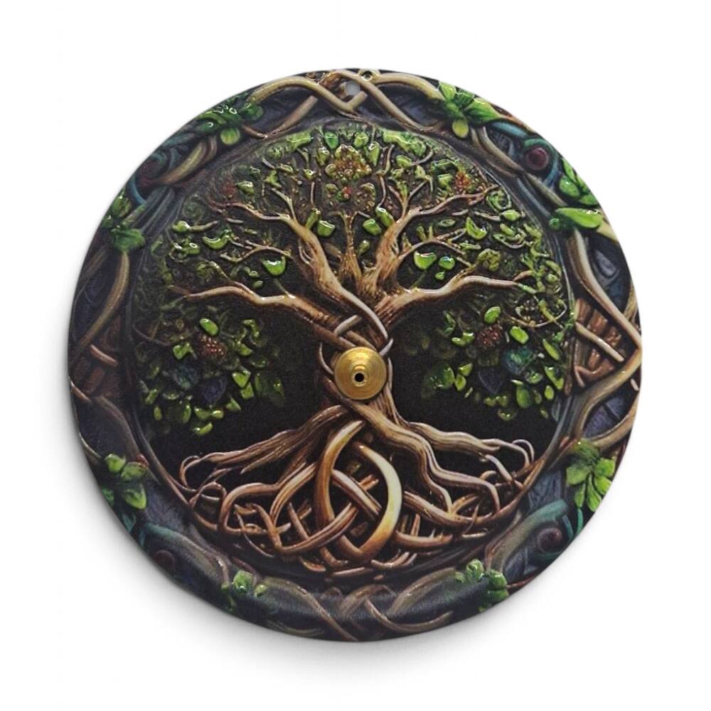Incensário de Metal Vareta Árvore da Vida Verde imã 11 cm