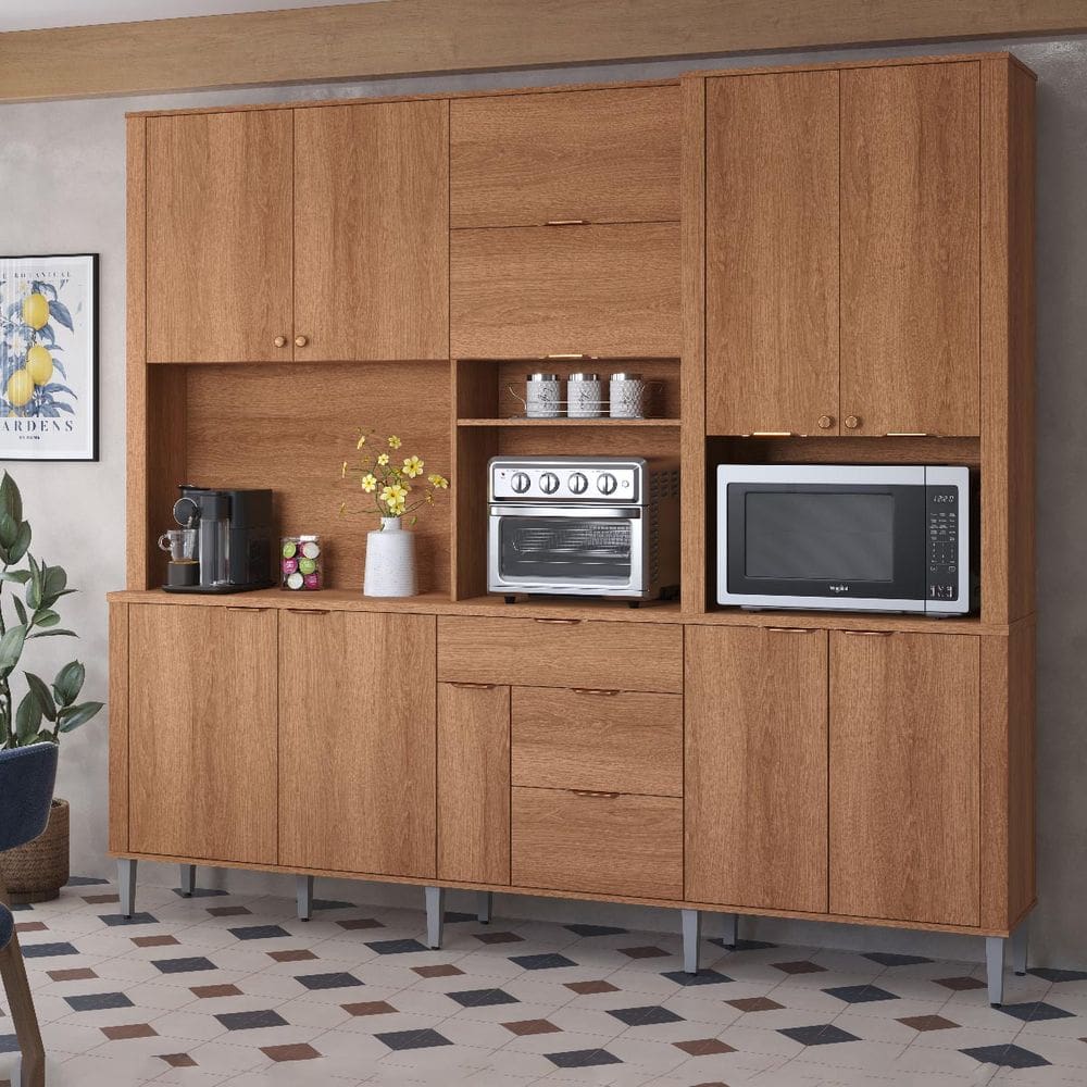 Armário de Cozinha Astra 10 Portas 4 Gavetas Jequitibá - Lukaliam