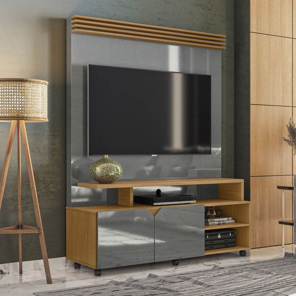 Estante Home Berlim para TV até 60 Polegadas 2 Portas Prateleira e Rodízio Cinza Perolizado/Tauari - Lukaliam