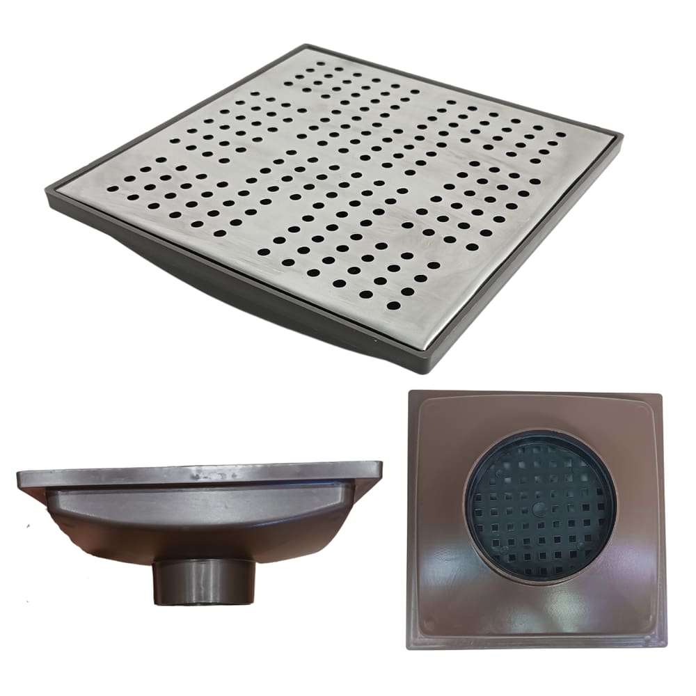 Ralo Quintal 20x20 Inox Espelhado Coletor Marrom Saída 100mm