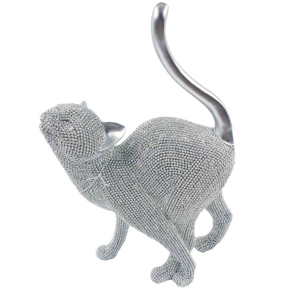 Escultura Decorativa Gato Diamond Cinza em Resina C/Strass 25,4x17,5cm Brascontinetal
