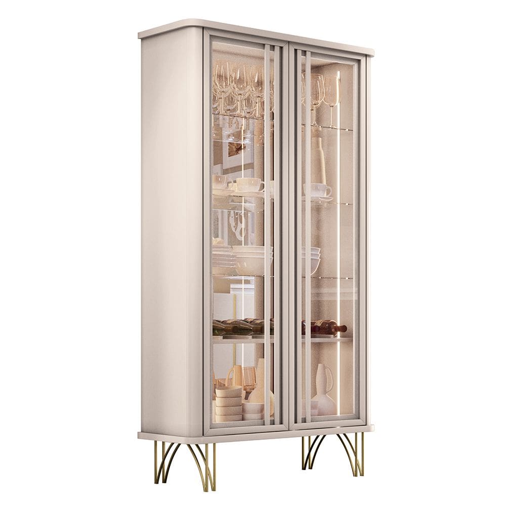 Cristaleira de Vidro com Espelho e LED Lucie Off White H01 - D`Rossi