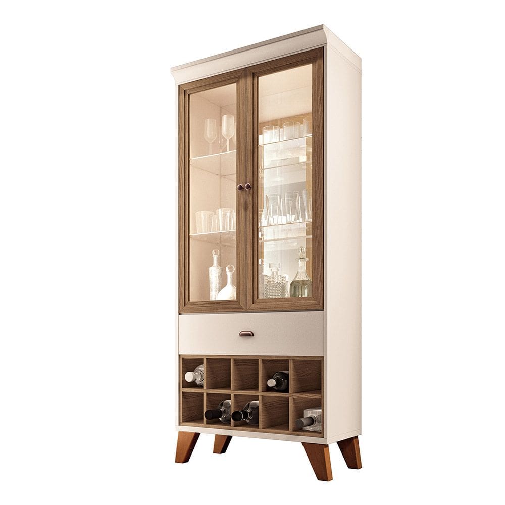 Cristaleira Adega Sala de Jantar Yves Off White/Castanho H01 - D`Rossi