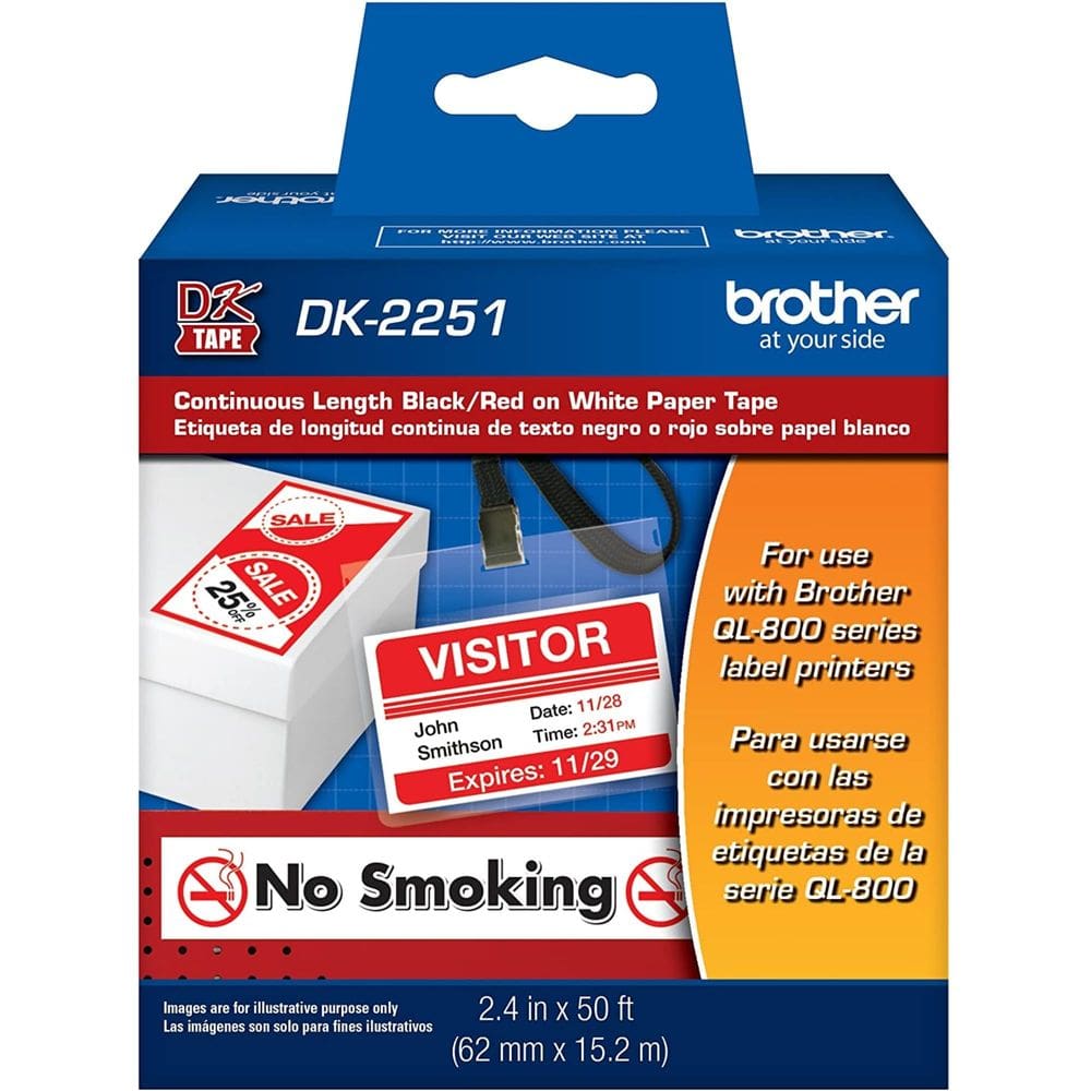 Etiquetas de reposição Brother DK-2251 preto/vermelho em papel branco