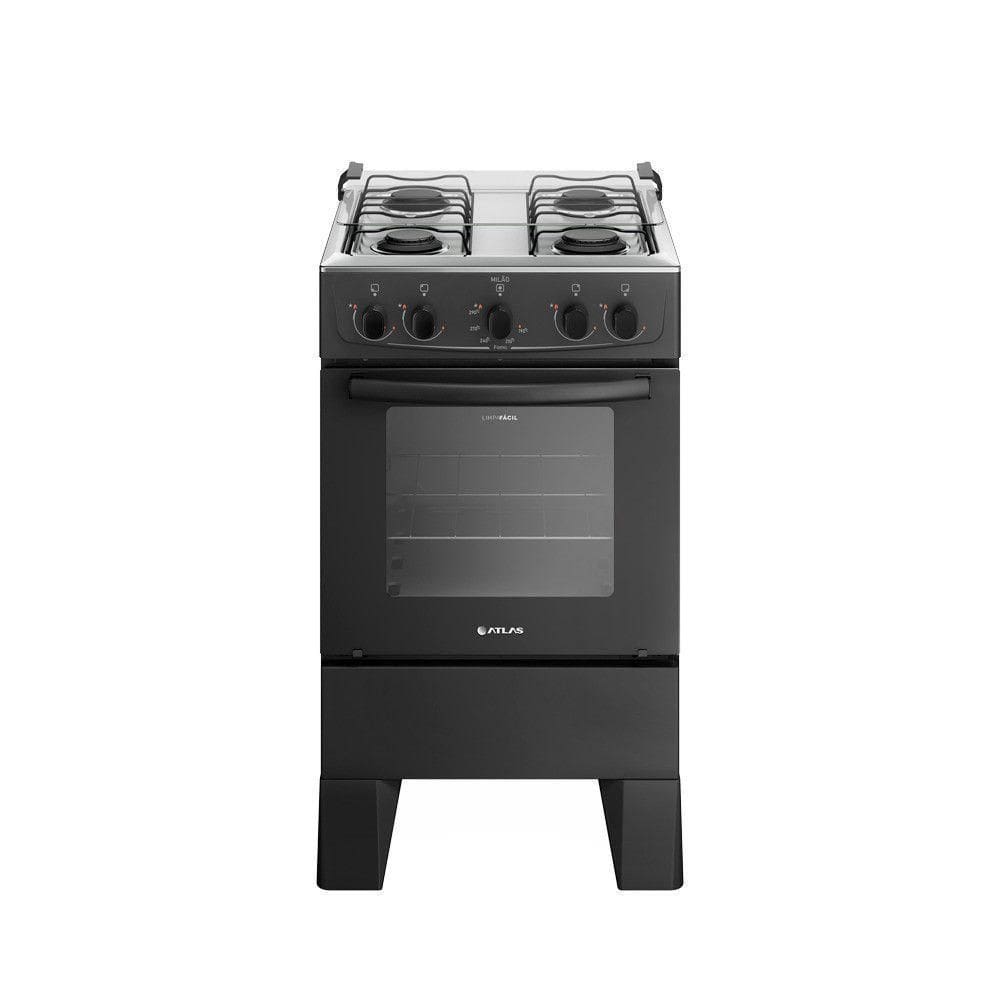 Fogão 4 Bocas Com Mesa Inox Milão 30000176 Atlas Preto Bivolt