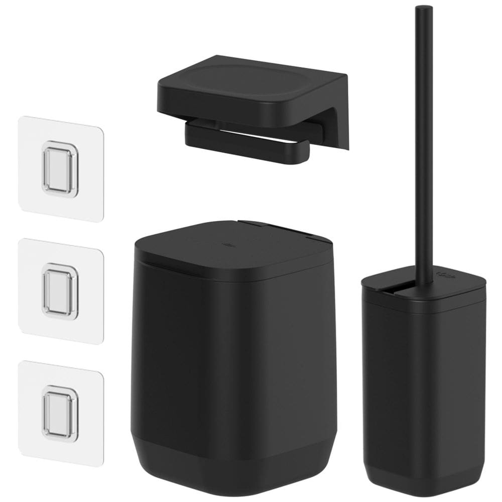 Conjunto de Lixeira com Escova Sanitária e Porta Papel Higiênico Aura Preto - Ou