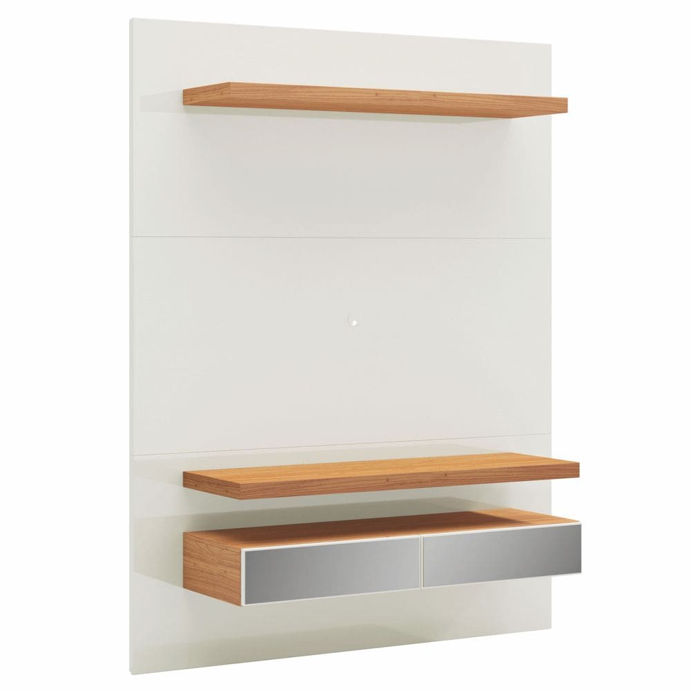 Painel Para TV 55 Pol 140cm 2 Gavetas Com Espelho Aksa D03 Off White Freijó - Lyam Decor