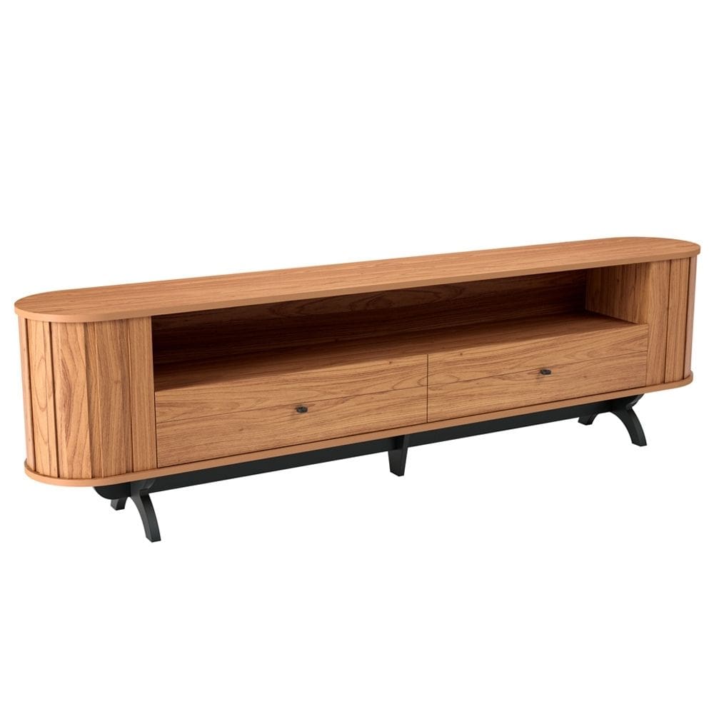 Rack Para Sala de Estar TV 60 Pol Orgânico 220cm Penina D03 Freijó Preto Fosco - Lyam Decor