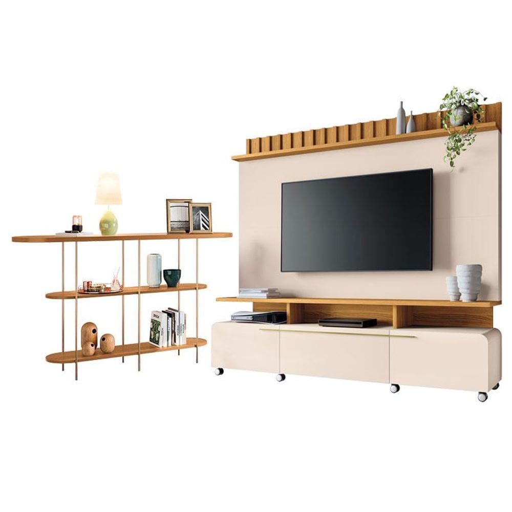 Estante Home Theater Artís Off White Cinamomo e Aparador Infinity Cinamomo - HB Móveis