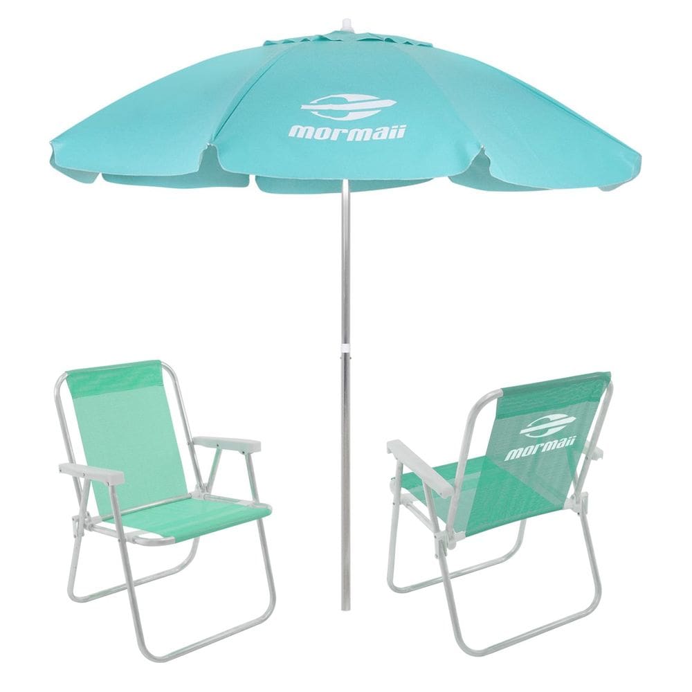 Kit 2 Cadeiras Alta Alumínio + Guarda Sol Bagum 2,4m Verde Mormaii - Belfix