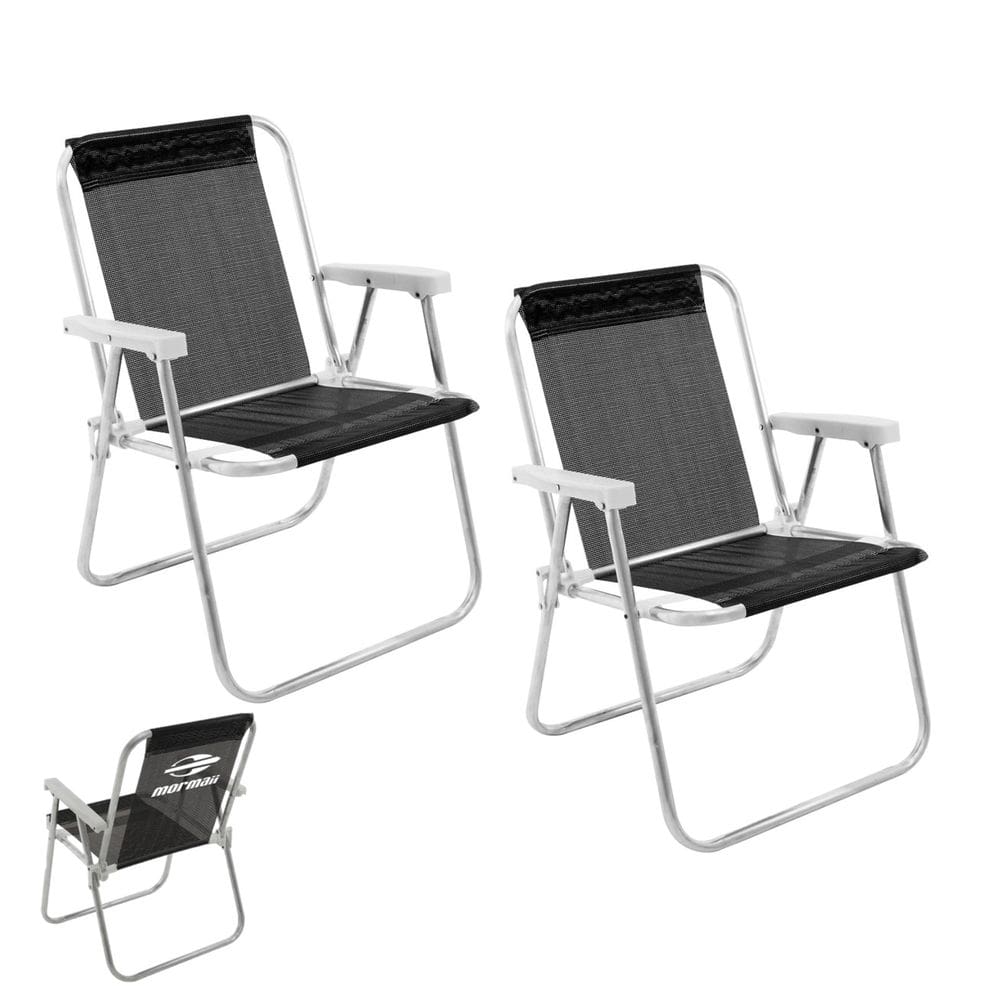 Kit 2 Cadeira de Praia Alta Alumínio Lazy Sannet Preta Mormaii - 023567 Belfix
