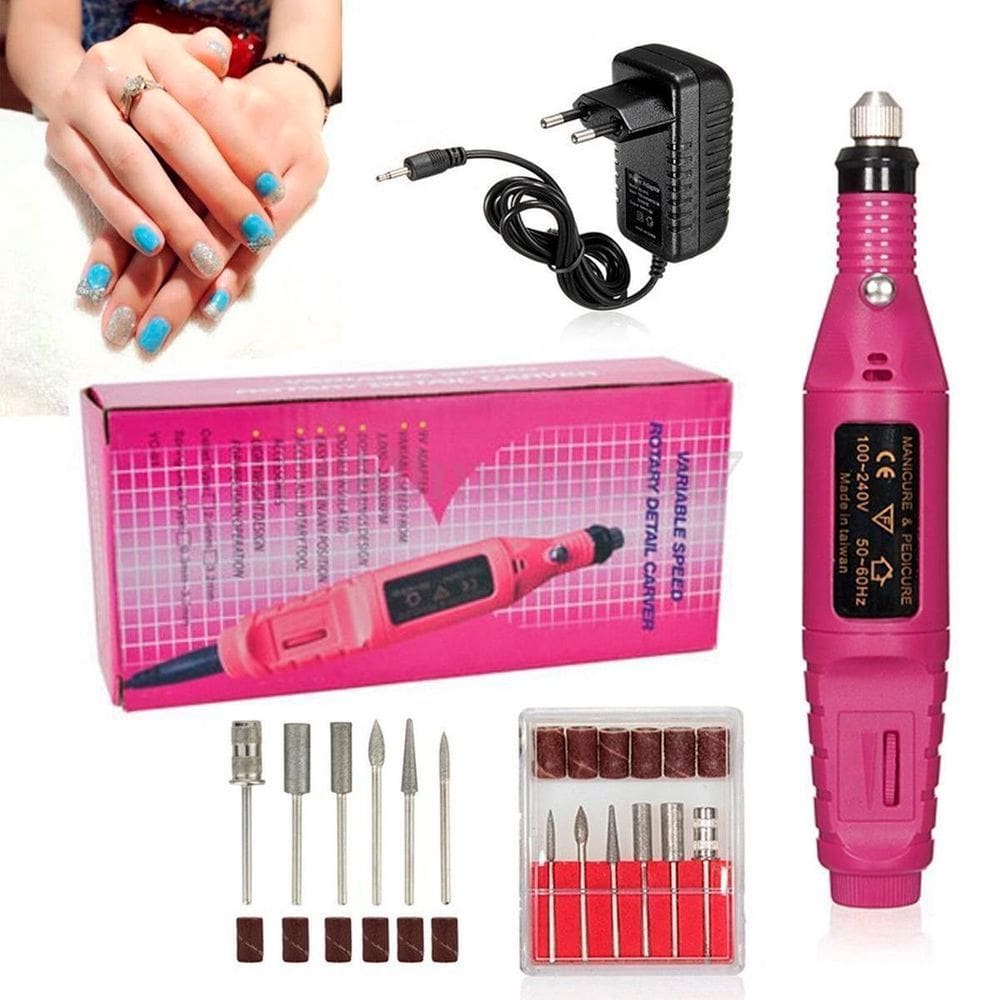 Aparelho De Manicure Recarregável Rosa Com Varias Brocas