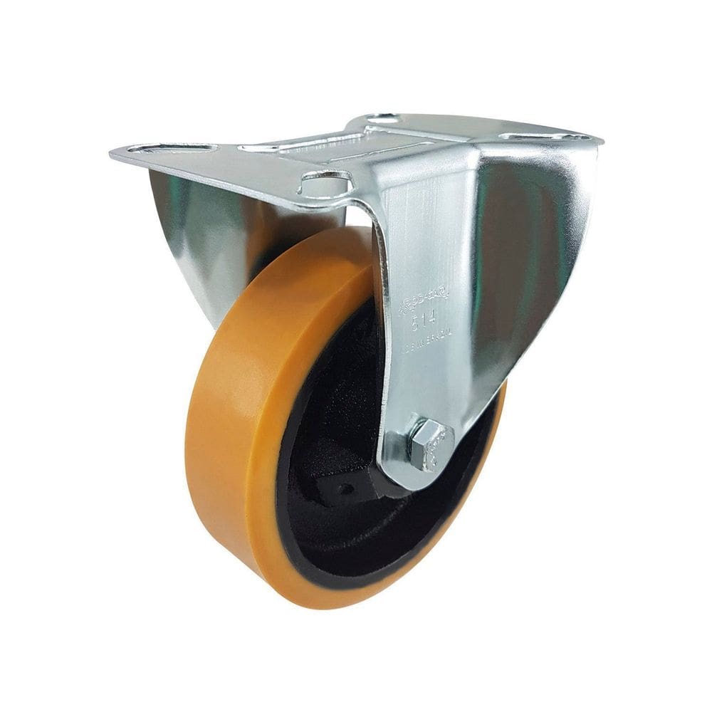 Rodízio Fixo 5” FLR 514 UFK 300kg PU Laranja Rolamento 116244 Rod-Car