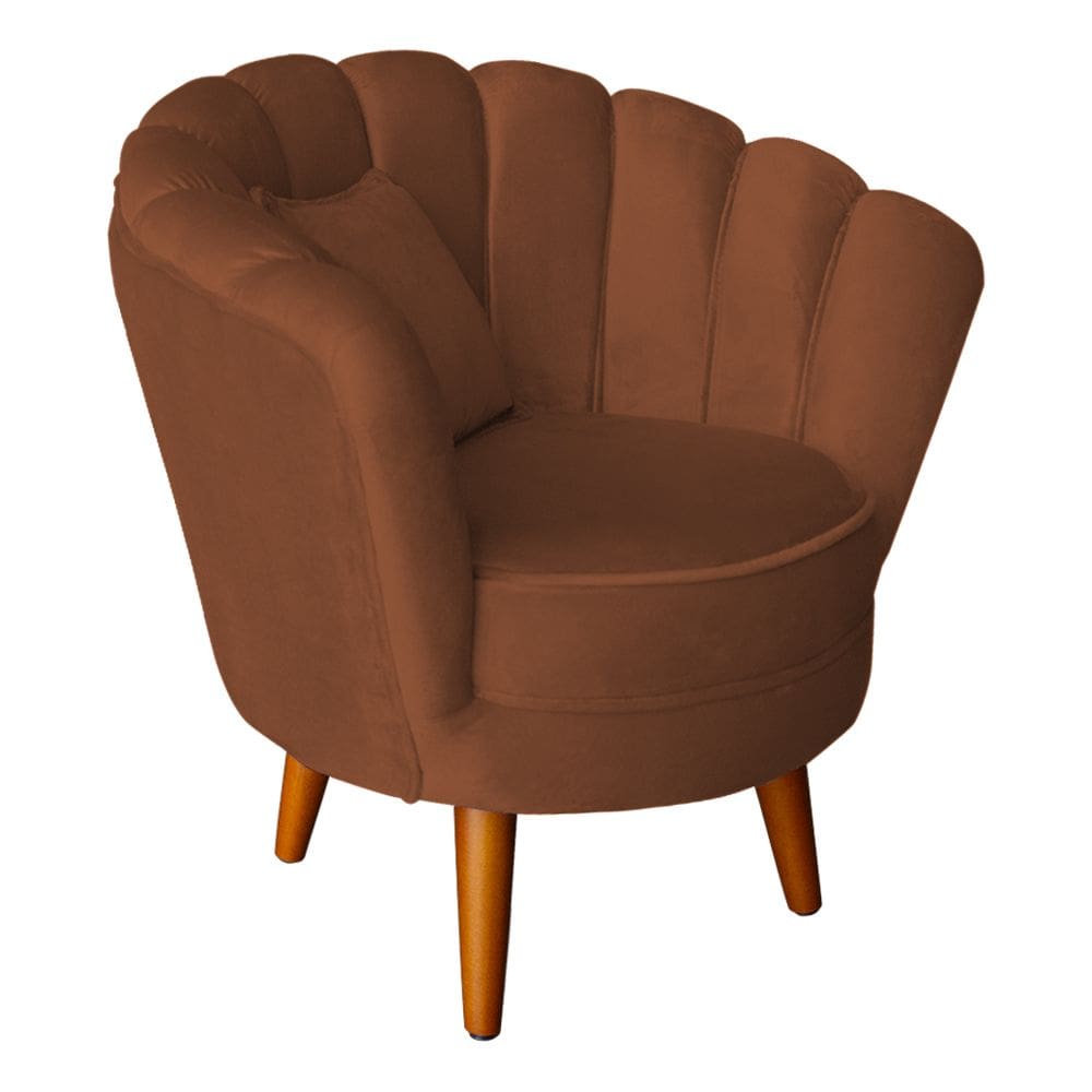 Poltrona Pétala Elegancia Decorativa Com Pés De Madeira Terra Cota