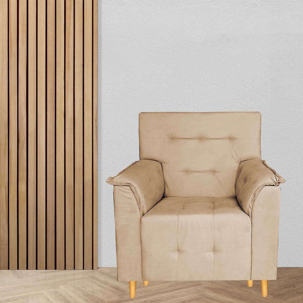 Poltrona Decorativa Valentina Confortável Para Sala Quarto Recepção Capuccino