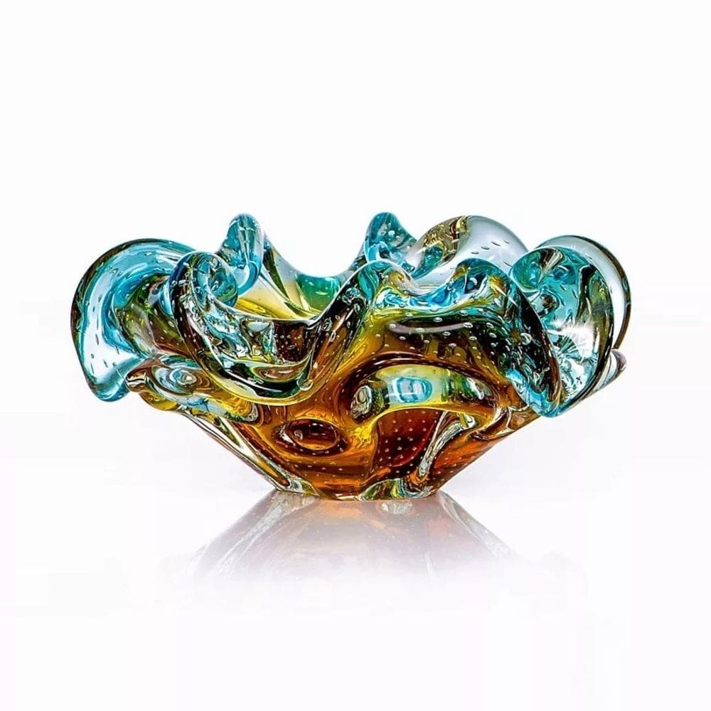 Centro de Mesa Decorativo de Vidro Murano Degradê Âmbar com Azul 10x22cm São Marcos