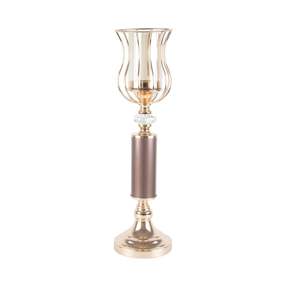 Castiçal de Metal Dourado e Vidro 51x14cm Royal Decor