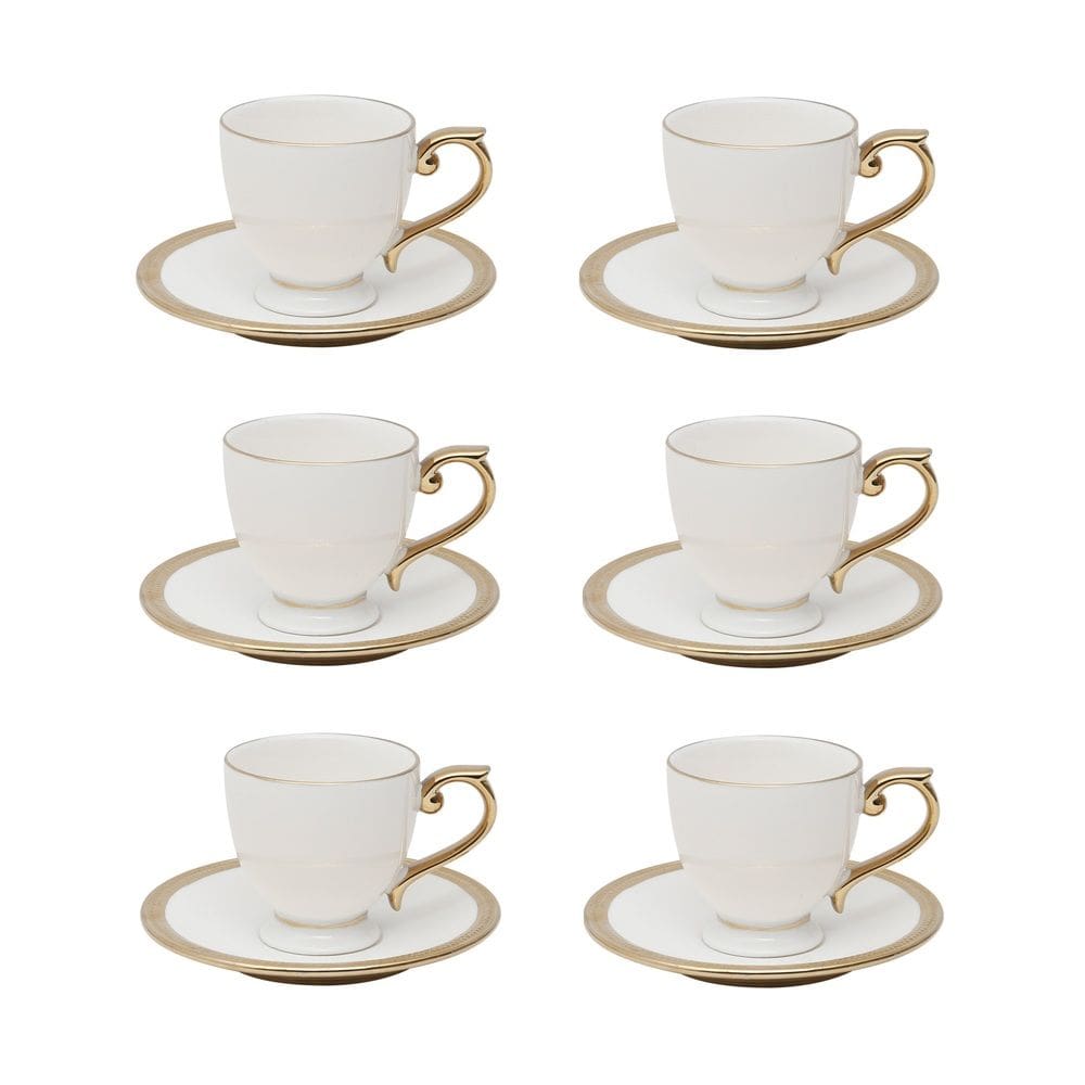 Cj 6 Xícaras P/Café C/Pires Porcelana Paddy Branco/Dourado 90ml Wolff