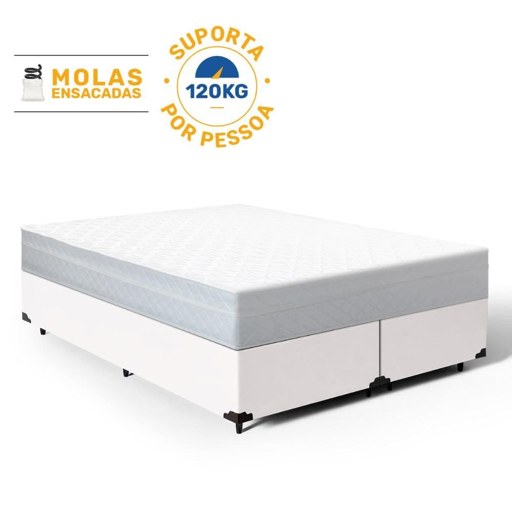 Cama Box com Colchão de Molas Ensacadas Classic Maxx White Queen 158cm
