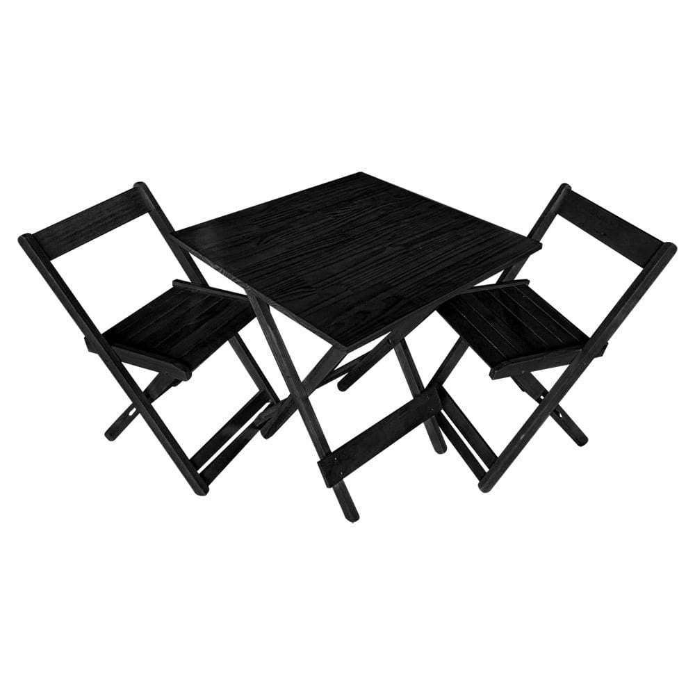 Jogo de Mesa Bar 70 X 70 com 2 Cadeiras Dobráveis Preto