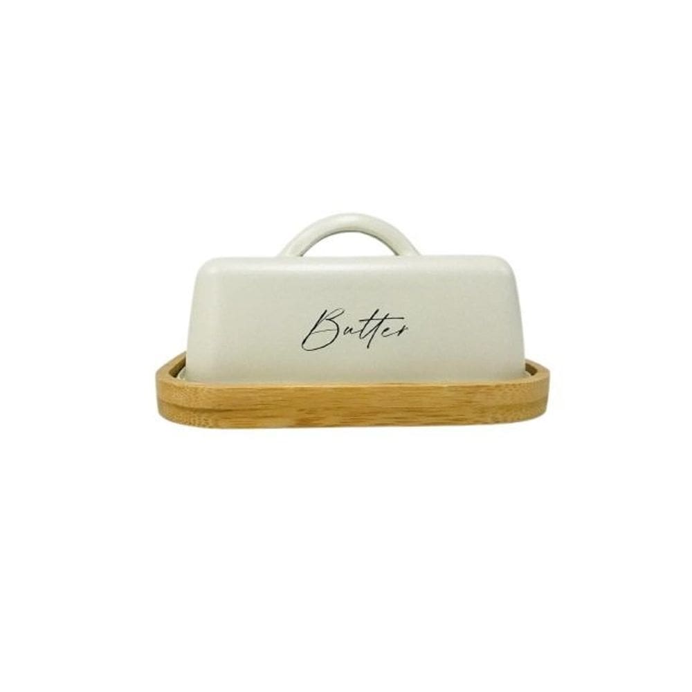 Manteigueira Off White Para Tablete de Metal e Bambu 400g - Off White