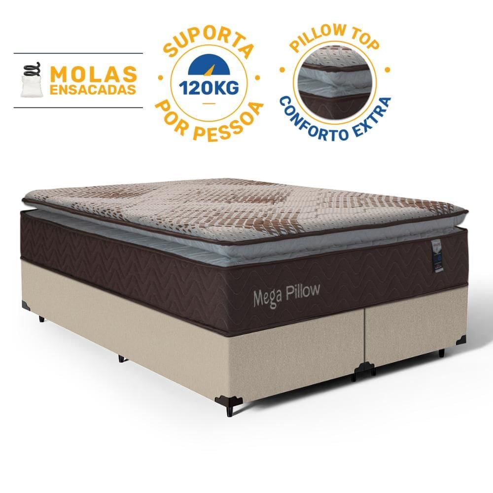 Cama Box com Colchão de Molas Ensacadas Mega Pillow Queen 158cm