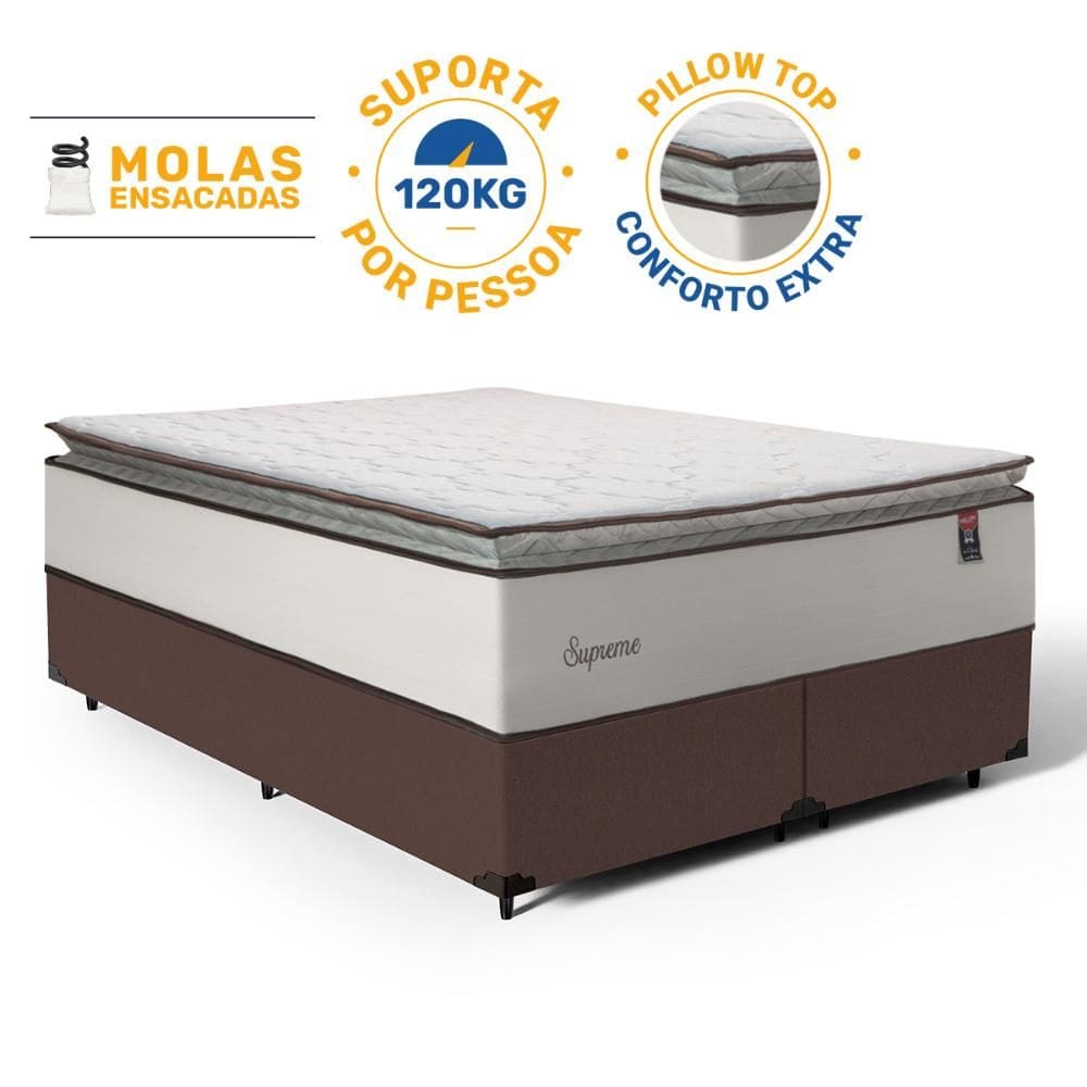 Cama Box com Colchão de Molas Ensacadas Pillow Top Supreme Lux Queen 158cm